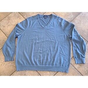 Lands End Sweater Men’s XXL Blue 100% Supima Cotton V Neck Pullover Casual Golf